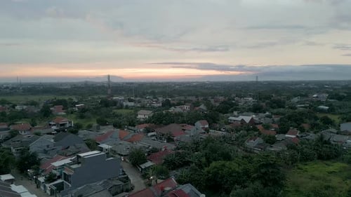Aerial View of Suburban Neighborhood at Sunrise