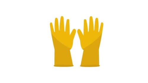 Animated Yellow Cleaning Gloves Flat Design Icon