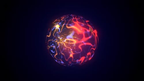 A round planet with a molten core in the center in space, a star sphere with a fiery magical luminou