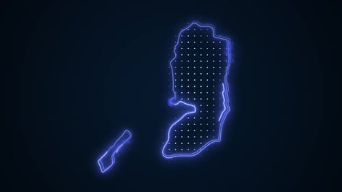 Neon Blue Palestine Map Borders Outline Loop Background
