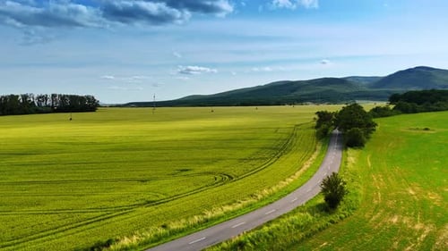 Driving through green countryside.