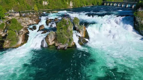 Beautiful waterfalls in Switzerland - Rhine falls Drone view