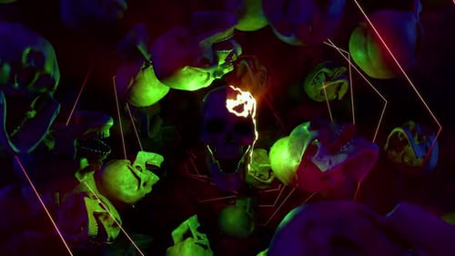 Halloween Spooky Glowing Skulls Neon Animated Background