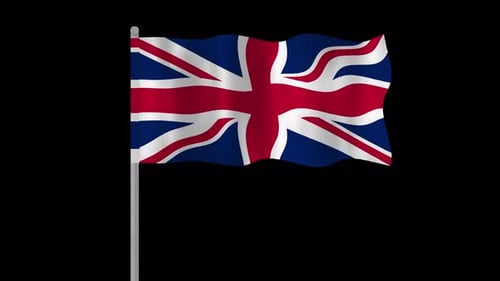 Waving United Kingdom Flag on Pole Animation Loop