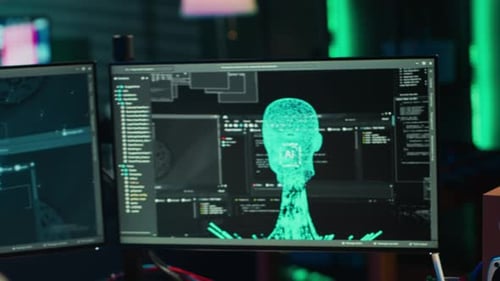 Developer with EEG Headset on Programming Brain Transfer Into Virtual World