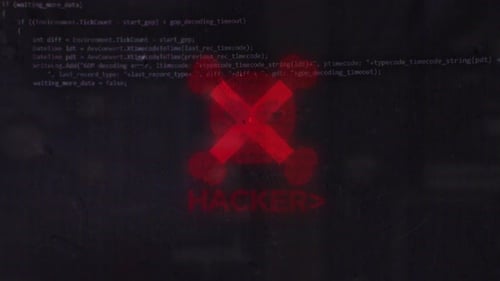 Hacker On Hacker Vh Skull Pirates et symbole de cyberattaque avec glitch