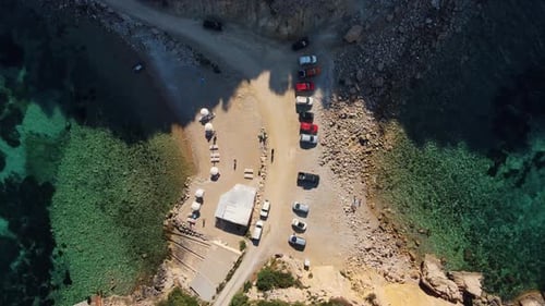 Small beach at sunset in Cala Benirras, Ibiza, Spain.