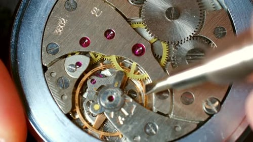Watchmaker Repairing Vintage Pocket Watch Mechanism