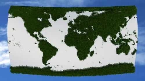 World Map Morphing to Grass Globe with Rotating Earth