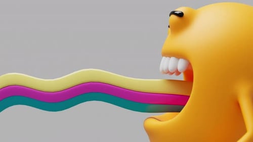 Cartoon Creature Emitting Colorful Wavy Lines Animation
