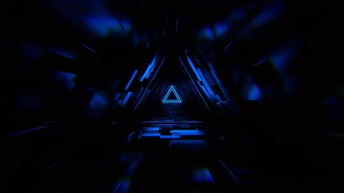 Blue Infinite Triangle Sci Fi Glitch Tunnel Background VJ Loop In 4K