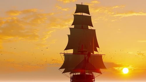 Ein Segelboot, das bei Sonnenuntergang durch Wind und Wellen segelt