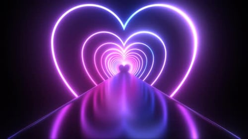 Ultraviolet Neon Heart Shape Tunnel Purple Futuristic Laser Lights - 4K