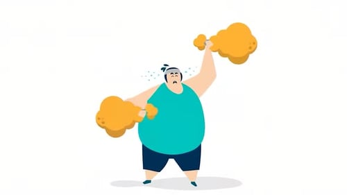 Flat Design Animated Character Struggling Lifting Fried Chicken