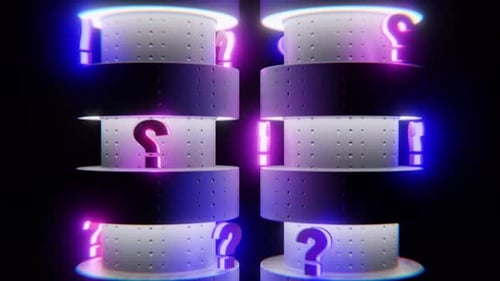 Bucle giratorio de columnas con signos de interrogación de neón