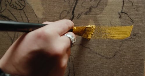 Hand Painting Yellow Color on Canvas
