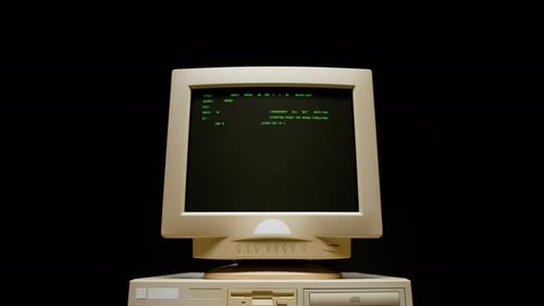 Retro Pc with Loading Code Console Programmer Making Scripts Green Basic Screen Old Computer Studio