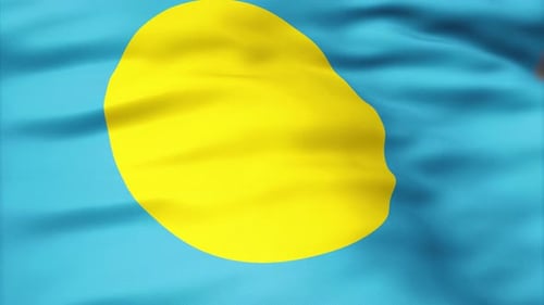 Palau National Flag Waving in Realistic Fabric Motion