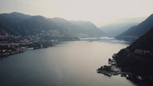 Drone Shot of Lake Como Water in Alps of Italy