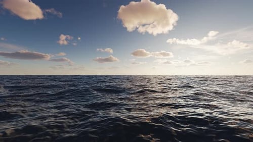 Landscape of sea waves and clouds at a beautiful sunset