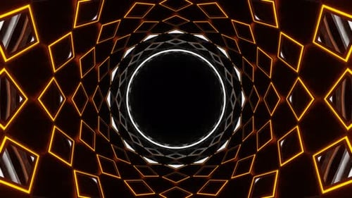 Orange And White Neon Circle In Mirror Tunnel Background Vj Loop In 4K
