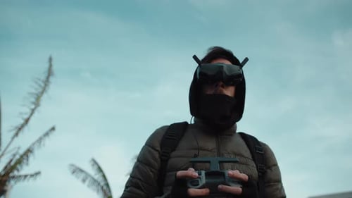 Pilot Controlling Fpv Drone Through Virtual Glasses