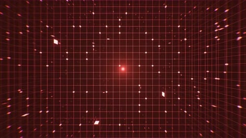 Flying through grid lines and dots. Data technology abstract tunnel