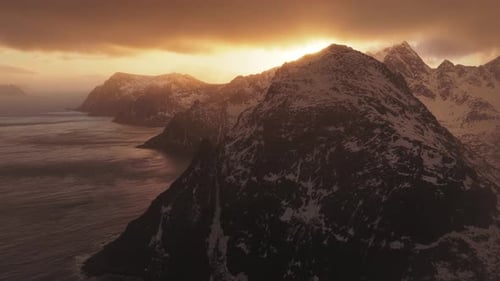 Aerial view of mountains and sea, Norway.