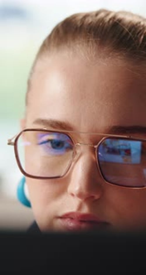 Journalist, glasses or woman in office with laptop, research or draft edit for article update