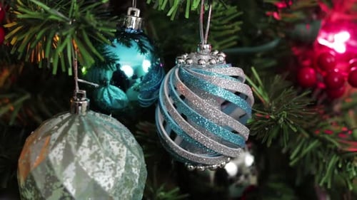 Christmas Tree Decorated with Ornaments at Night