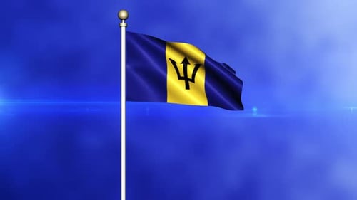 Waving Barbados Flag Animation on Blue Sky