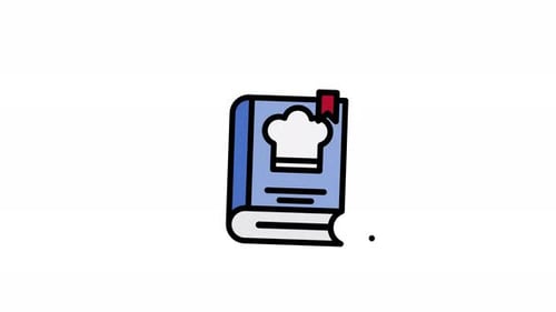 Animated Cookbook Icon with Chef Hat in Flat Design