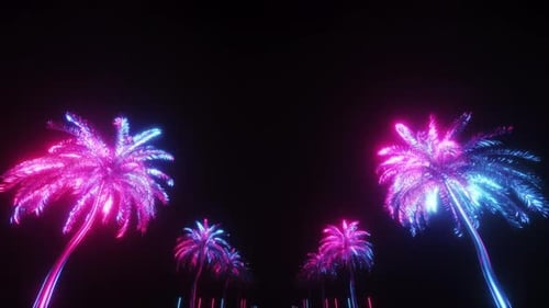 Synthwave Neon Glowing Palm Trees Loop