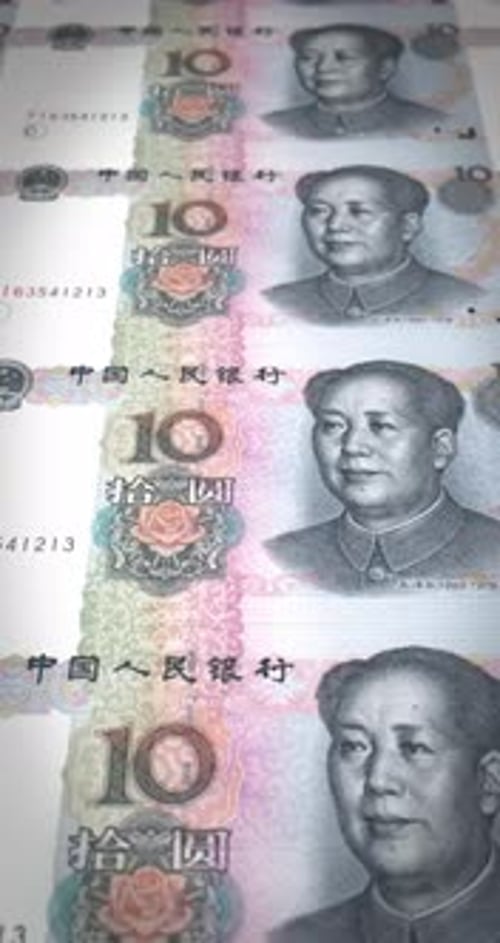 Raining Chinese Yuan Banknotes Vertical Background
