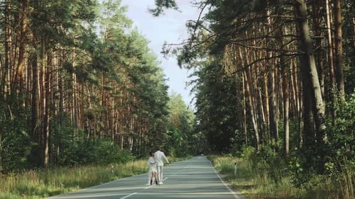 Hipster Couple in Love Walk in Beautiful Place Hold Hands Man and Woman Hugging and Enjoying