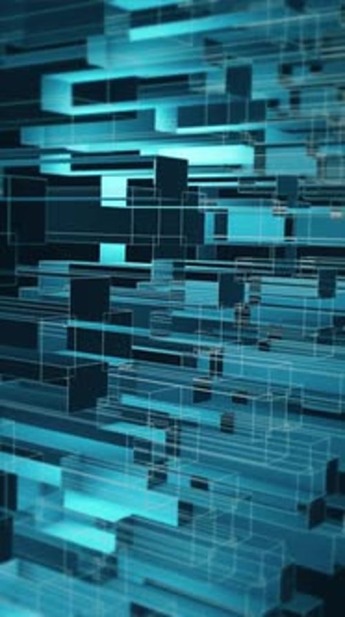 Vertical Abstract Geometric Blue Cubes Animated Background