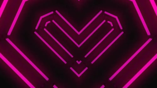 Glowing Pink Neon Heart Tunnel Animation Loop
