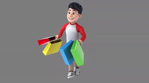 Happy 3D Animated Character Carrying Shopping Bags