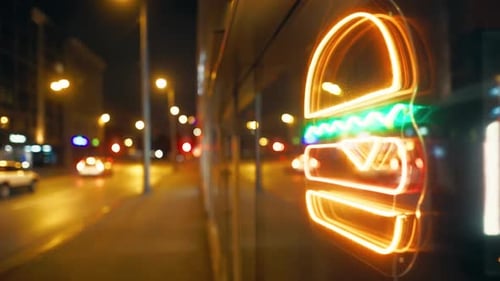 Neon Burger Sign in City at Night
