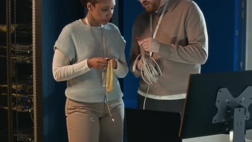 IT Professionals Working With Computer Cables