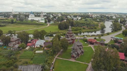 Village, paysage, petites maisons, bâtiment gothique, Souzdal, Russie