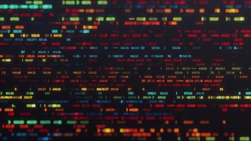 Collection Headline : Un petit élément de logo rectangulaire bleu et gris apparaissant sur un écran noir à partir de