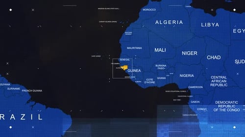 Guinea Biisau Map Black And Blue Breaking News Style