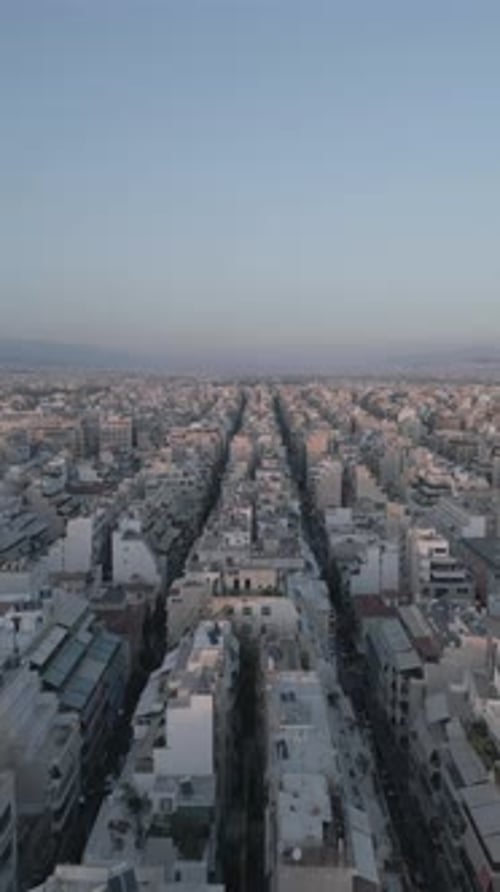 Aerial video over Athens at sunset