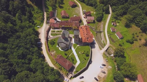 The most amazing top drone view of ever beautiful Church and Monastery in the landscape.