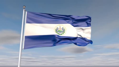 Realistic Waving Flag of El Salvador Against Blue Sky