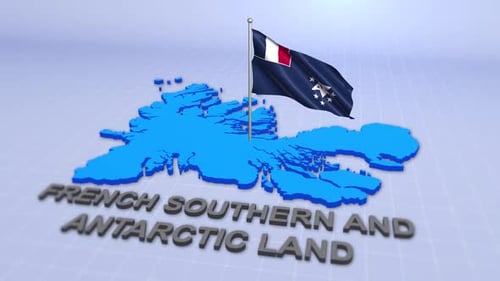 French Southern and Antarctic Land Flag and Map Waving Animation