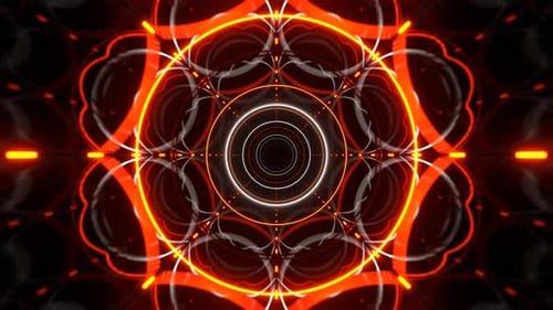 Orange And White Ring Neon Flashing Mirror Tunnel Background VJ Loop In 4K