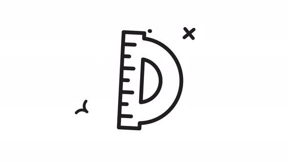 Animated protractor with ruler line art icon . Seamless looping video ...