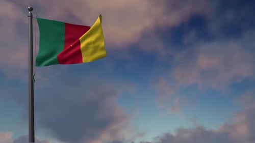 Realistic Cameroon Flag Waving in Cloudy Sky